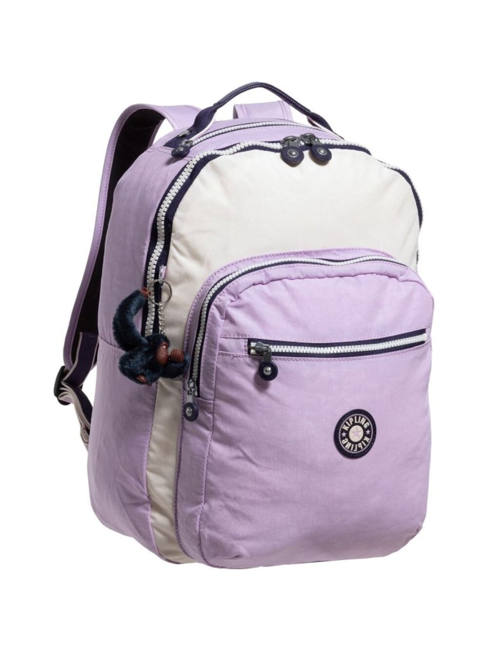 Kipling Seoul Backpack 15" Gentle Lilac Block Monkey Keychain School Travel